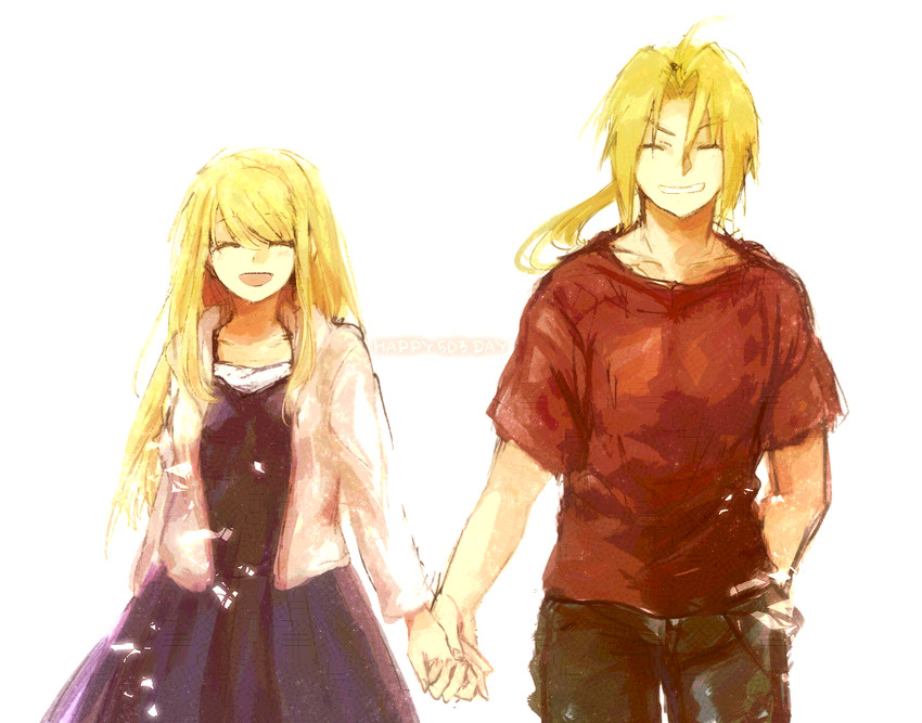 edward elric and winry rockbell (fullmetal alchemist) drawn by tsukuda0310