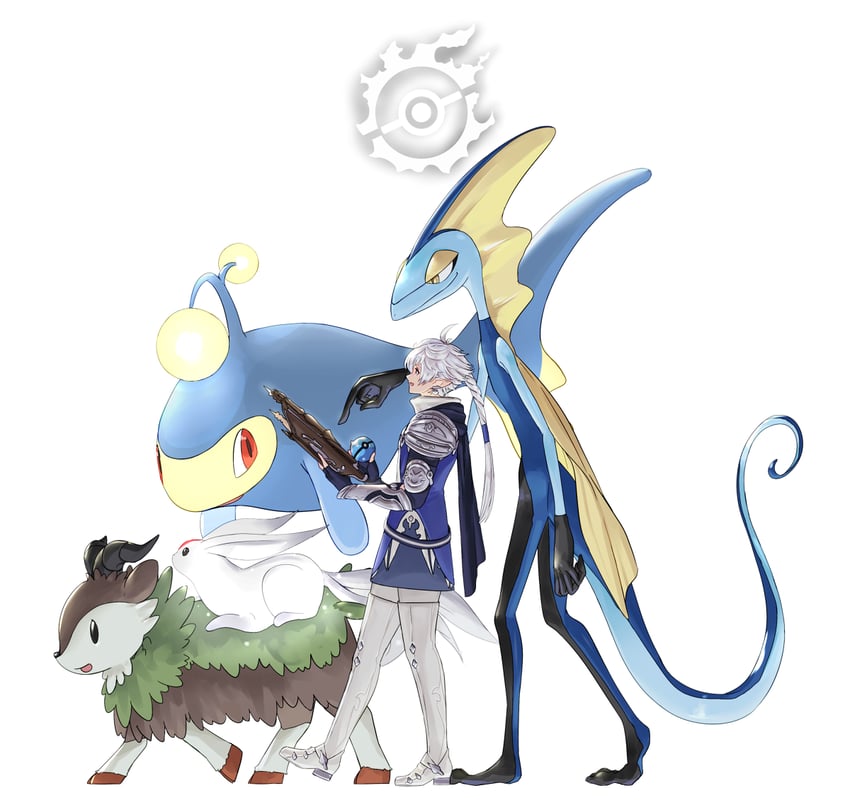 inteleon, alphinaud leveilleur, carbuncle, lanturn, sage, and 1 more (pokemon) drawn by potion_lilac