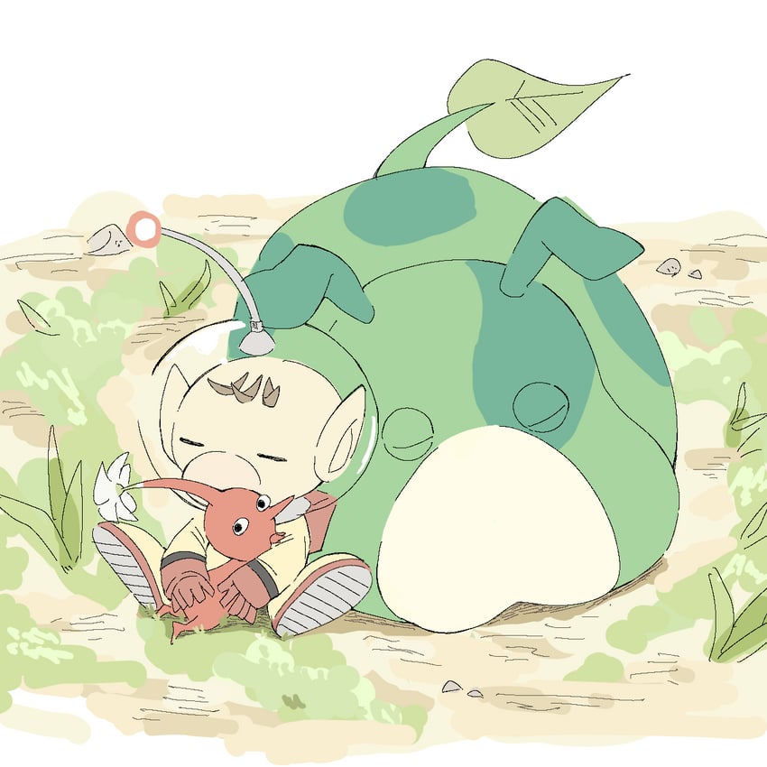red pikmin, olimar, and moss (pikmin) drawn by chikin_(toritoritori09)