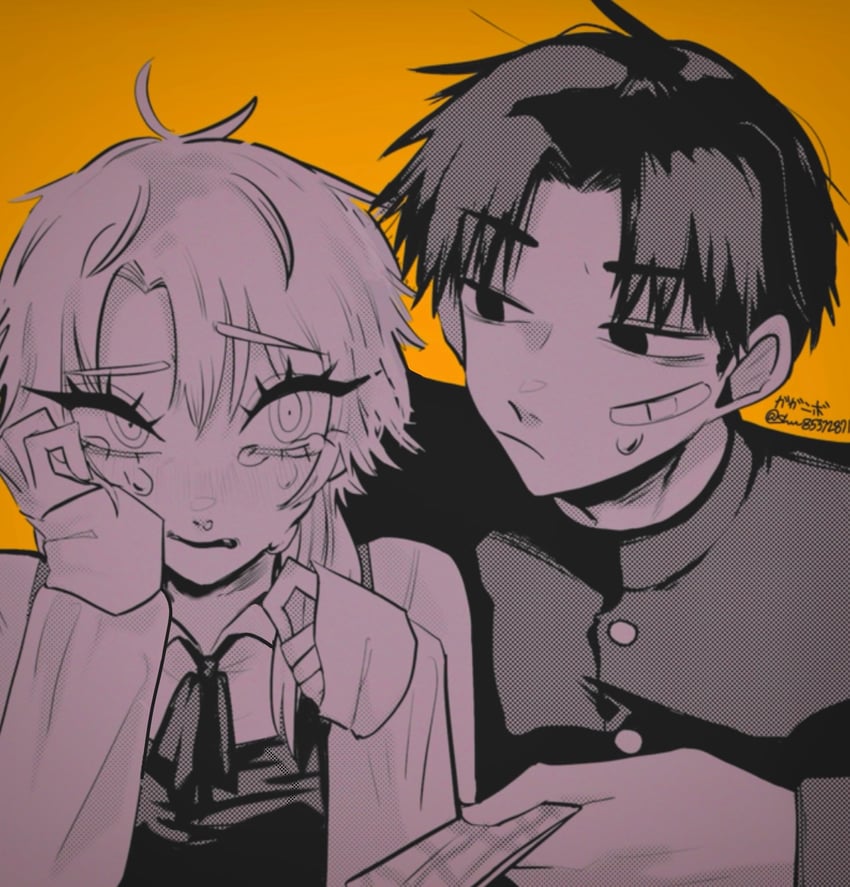 famine devil and bandaid boy (chainsaw man) drawn by gaganbo_(shuuu85372871)