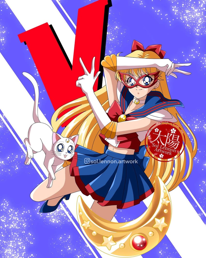 aino minako, artemis, and sailor v (bishoujo senshi sailor moon and 1 more) drawn by sol_lennon