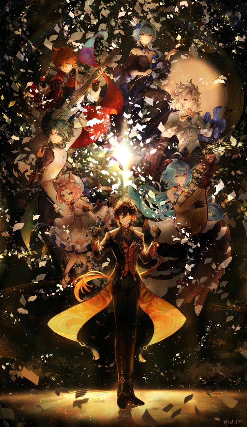 ganyu, zhongli, tartaglia, eula, xiao, and 2 more (genshin impact) drawn by tgf_pic