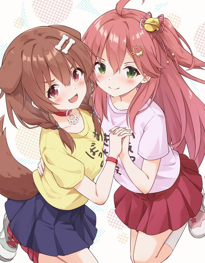 sakura miko and inugami korone (hololive) drawn by minazuki_mizu