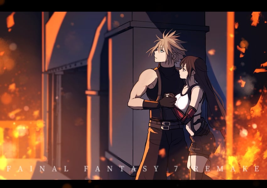 tifa lockhart and cloud strife (final fantasy and 2 more) drawn by haruhito1211
