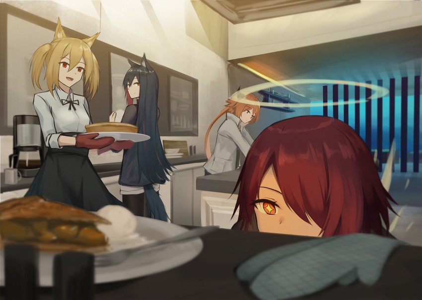 texas, exusiai, sora, and croissant (arknights) drawn by lodbyy