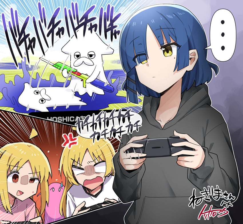 inkling player character, gotoh hitori, ijichi nijika, yamada ryo, and ijichi seika (splatoon and 1 more) drawn by toriyarou