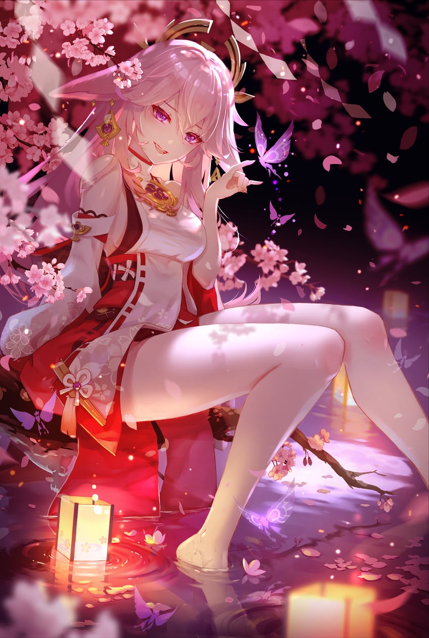 yae miko and crystalfly (genshin impact) drawn by nyansan_oekaki