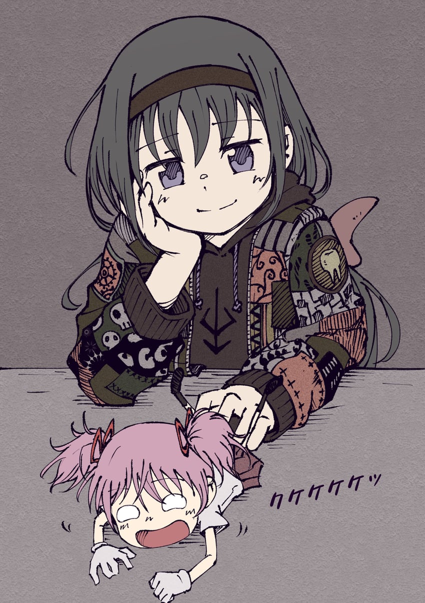 akemi homura and kaname madoka (mahou shoujo madoka magica) drawn by okai_(pixiv6333)