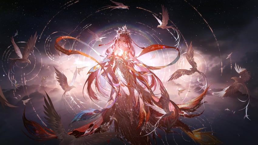 nikki and sun falls on 9 crows (nikki and 1 more) drawn by yi_ke_da_cui_tao_tao