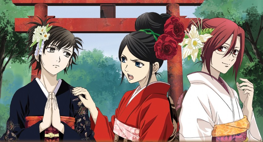 ryougi shiki, aozaki touko, and kokutou azaka (kara no kyoukai)
