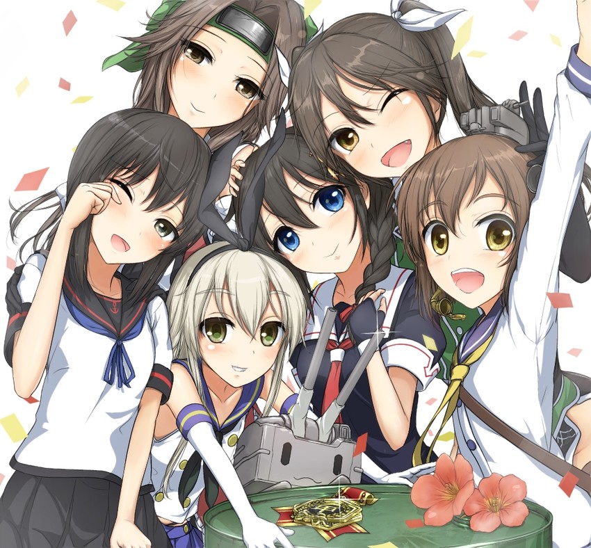 shimakaze, shigure, fubuki, shigure kai ni, yukikaze, and 6 more (kantai collection) drawn by miyakouji