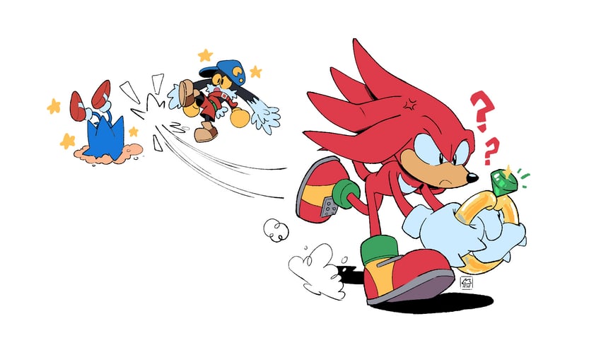 sonic the hedgehog, knuckles the echidna, pac-man, classic sonic, klonoa, and 1 more (sonic and 4 more) drawn by aryelsereio