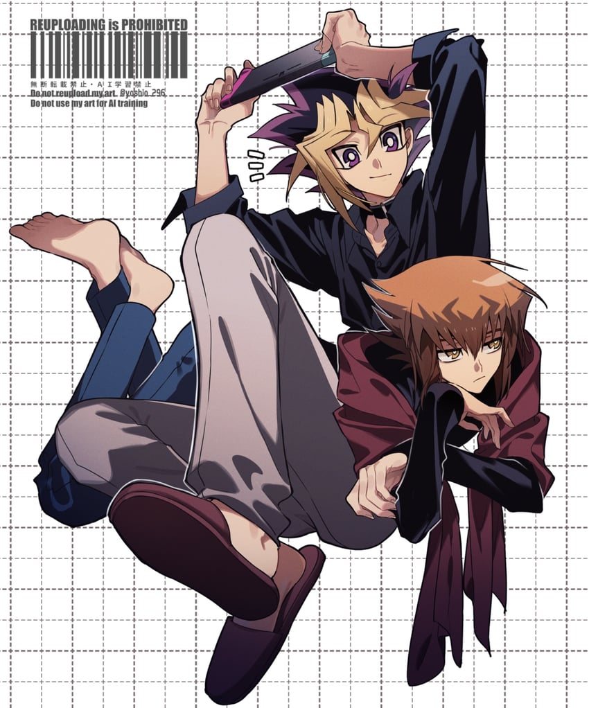 yuki judai and muto yugi (yu-gi-oh! and 2 more) drawn by yoshio_296