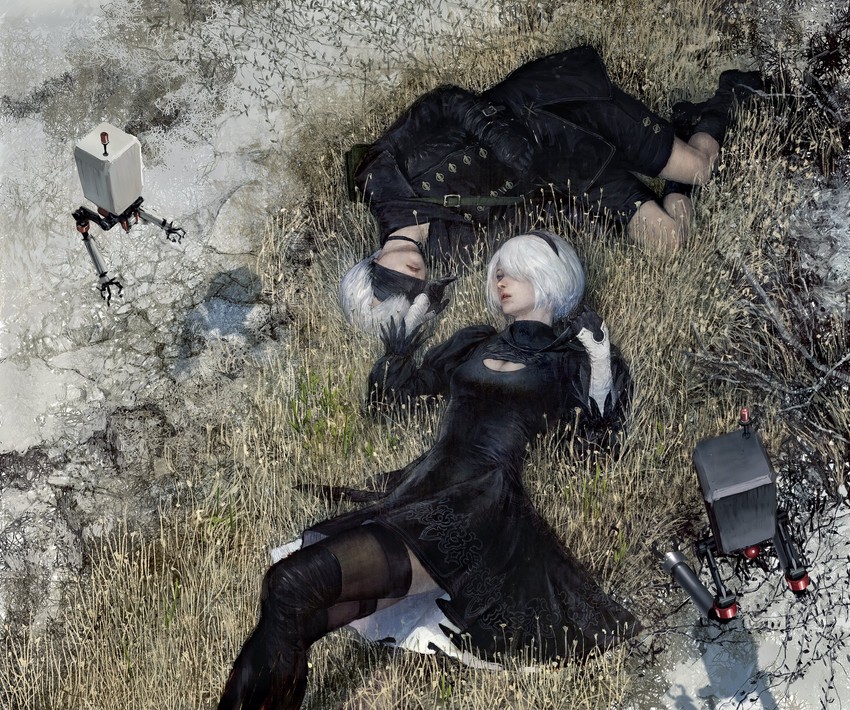 2b, 9s, and pod (nier and 1 more) drawn by yoda_yo
