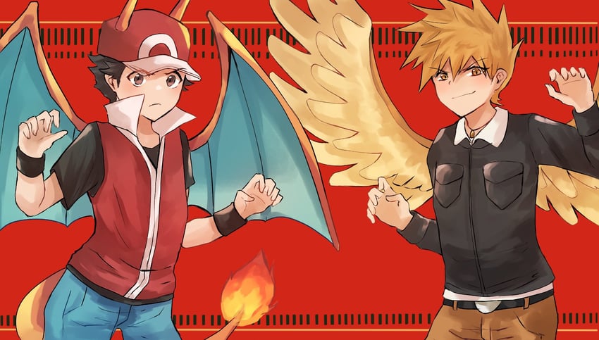 red and blue oak (pokemon and 1 more) drawn by shiruko_(s1ruko)