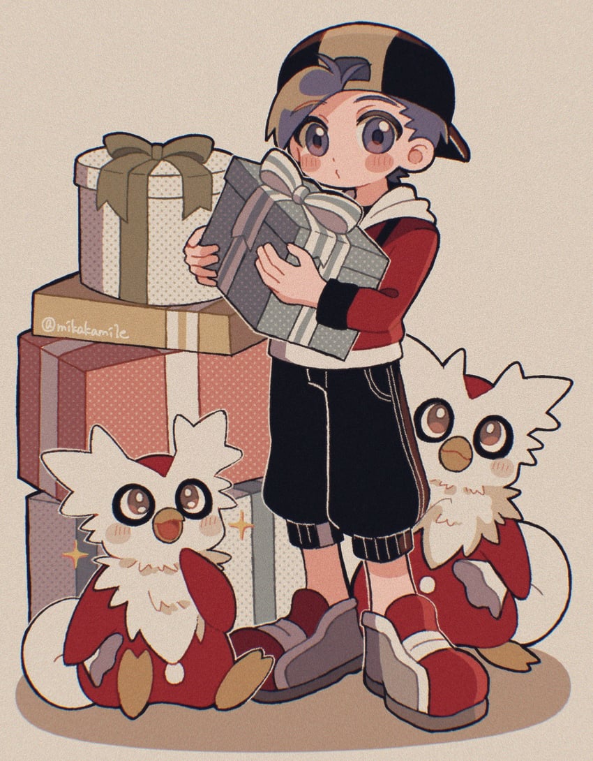 ethan and delibird (pokemon and 1 more) drawn by mikakami1e