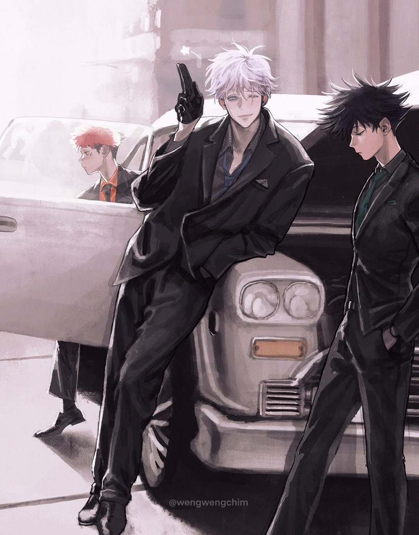 gojou satoru, itadori yuuji, and fushiguro megumi (jujutsu kaisen) drawn by wengwengchim