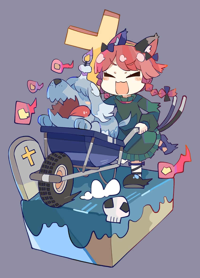 kaenbyou rin and greavard (touhou and 1 more) drawn by baron_(x5qgeh)