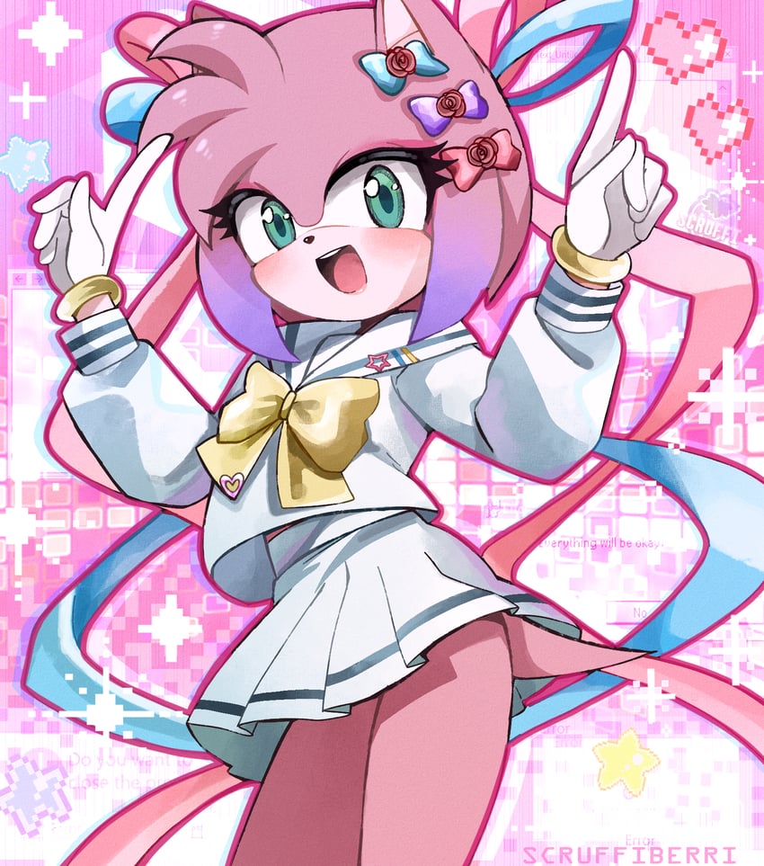 chouzetsusaikawa tenshi-chan and amy rose (sonic and 1 more) drawn by scruffyart