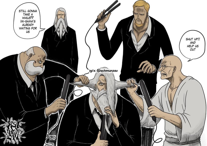ethan-baron v. nusjuro, marcus mars, topman warcury, shepherd ju peter, and figarland garling (one piece) drawn by achmunzav