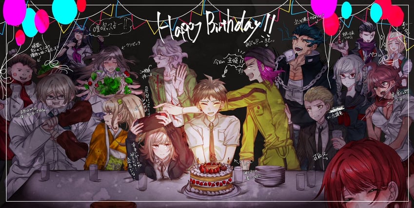 nanami chiaki, komaeda nagito, hinata hajime, tsumiki mikan, mioda ibuki, and 11 more (danganronpa and 1 more) drawn by re_rin'ne