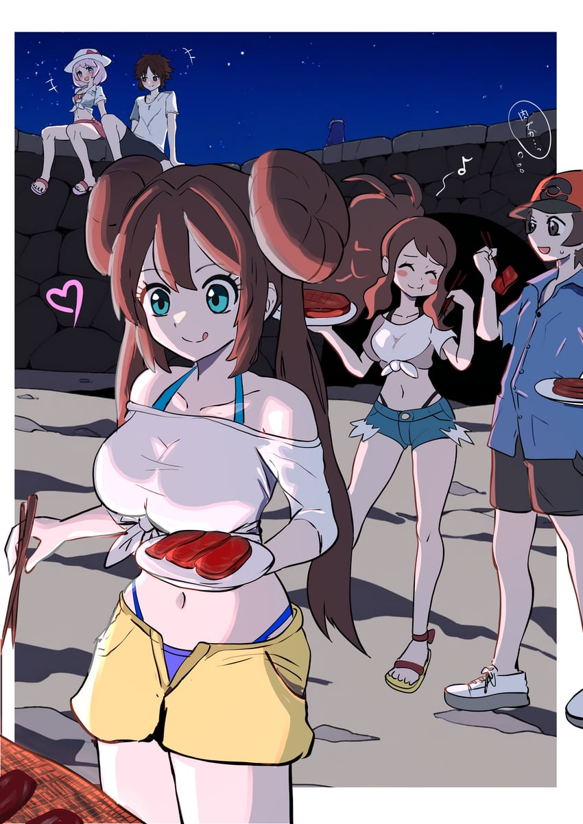 rosa, hilda, hilbert, nate, and yancy (pokemon and 2 more) drawn by makademia