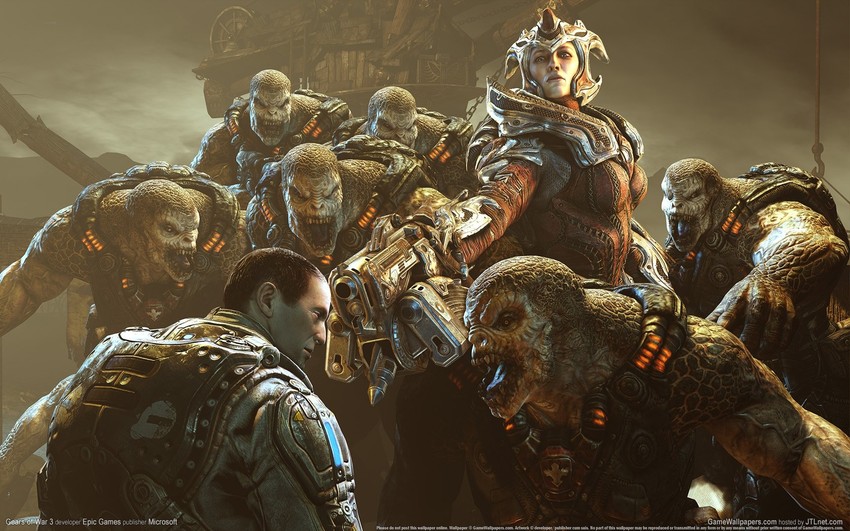 locust and queen myrrah (gears of war) drawn by richard_prescott