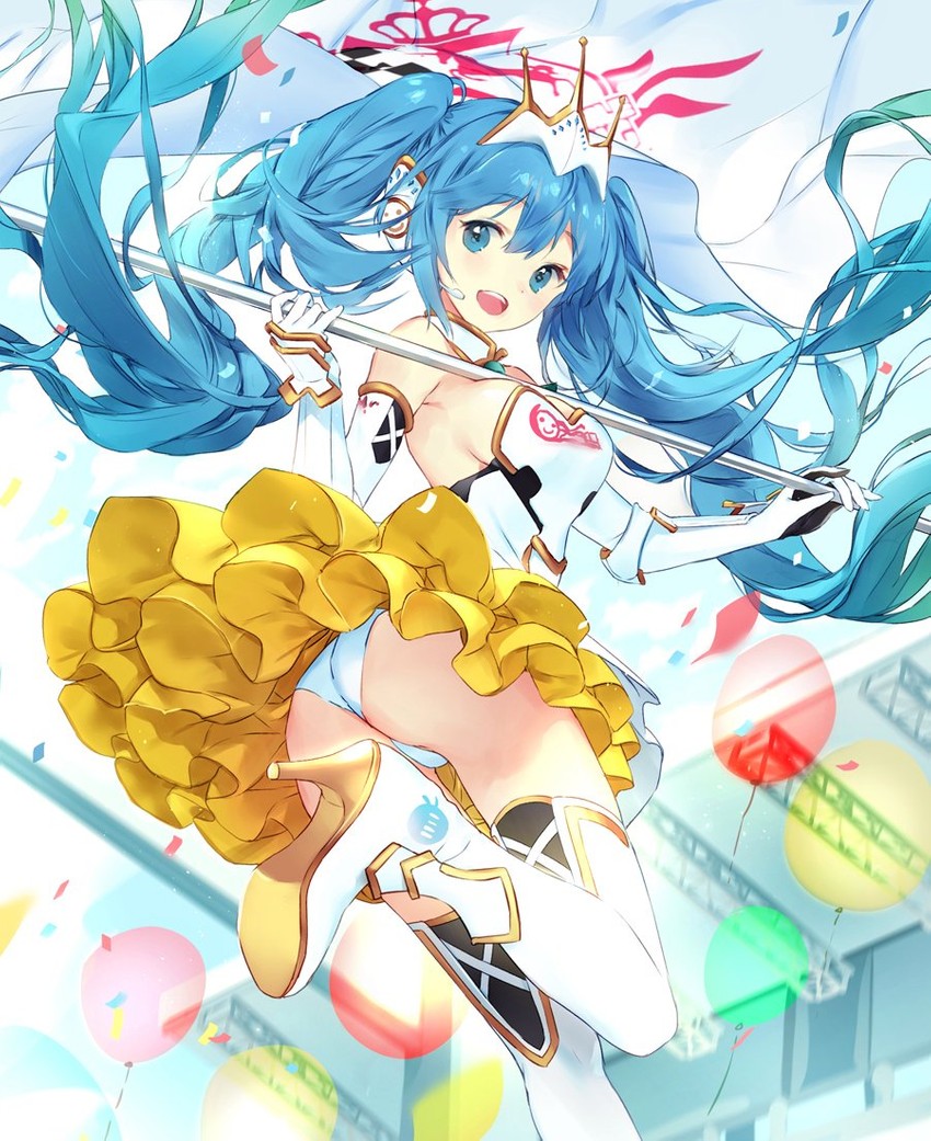 hatsune miku and racing miku (vocaloid and 1 more) drawn by macciatto_(aciel02)
