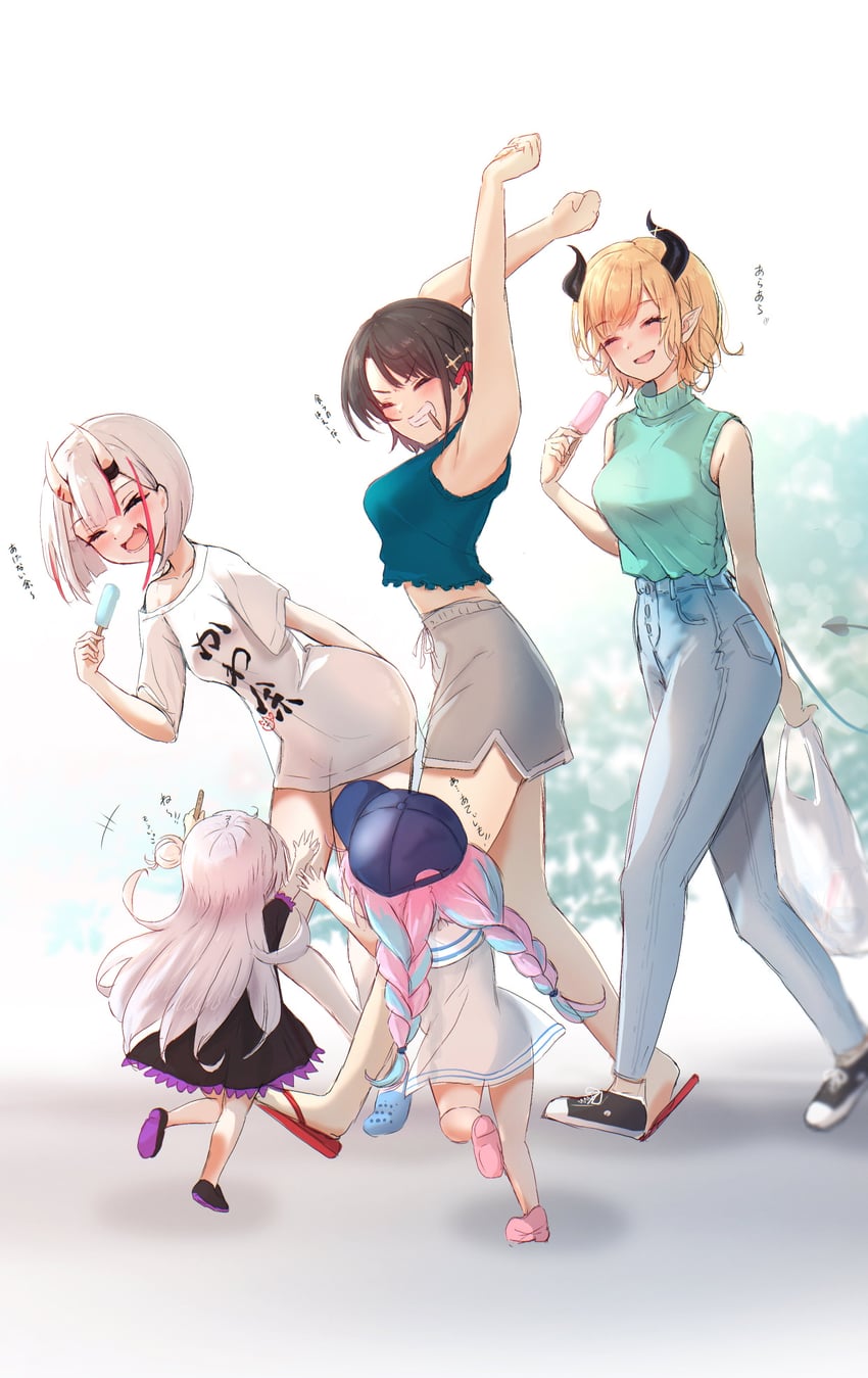 minato aqua, oozora subaru, murasaki shion, nakiri ayame, and yuzuki choco (hololive) drawn by terra_bose