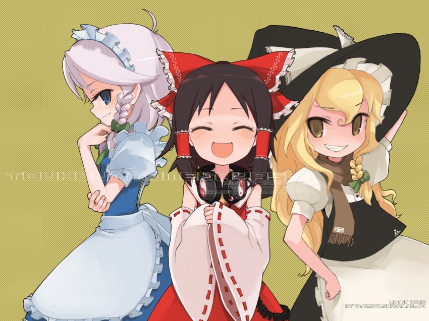 hakurei reimu, kirisame marisa, and izayoi sakuya (touhou and 1 more) drawn by mota