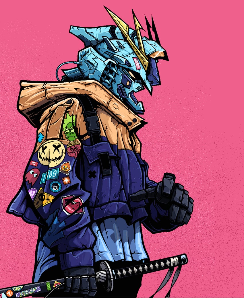 blinky, rick sanchez, and nu gundam mp type (gundam and 4 more) drawn by kensuke_creations