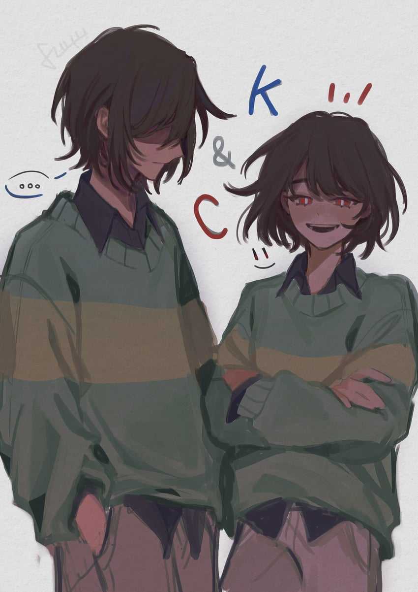 chara and kris (undertale and 1 more) drawn by 0601fuyu