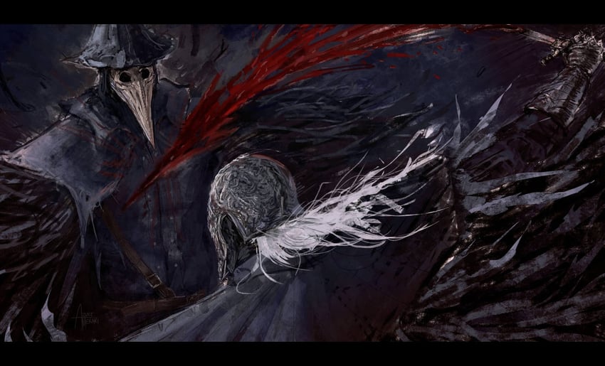 eileen the crow and bloody crow of cainhurst (bloodborne) drawn by azure_meraki