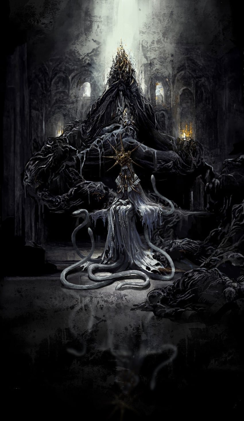 dark sun gwyndolin and aldrich devourer of gods (dark souls and 2 more) drawn by tworain_w