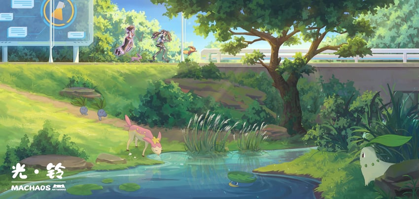 eevee, espeon, chikorita, oddish, lotad, and 1 more (original and 1 more) drawn by machaos
