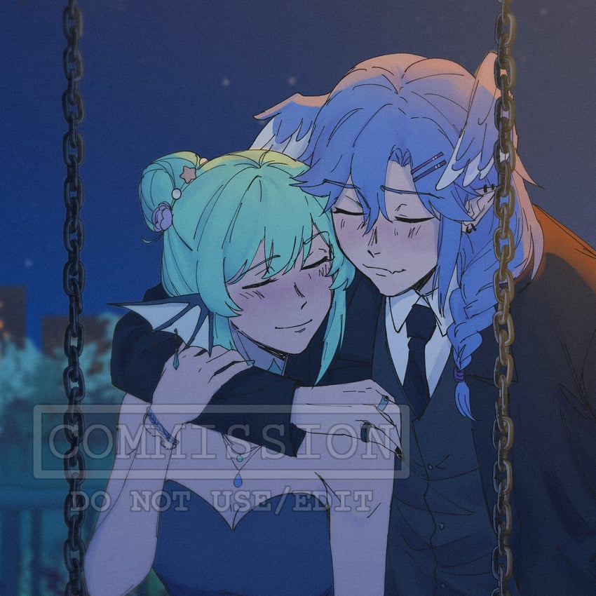 selen tatsuki and finana ryugu (nijisanji and 1 more) drawn by bee_(flakesnpie)