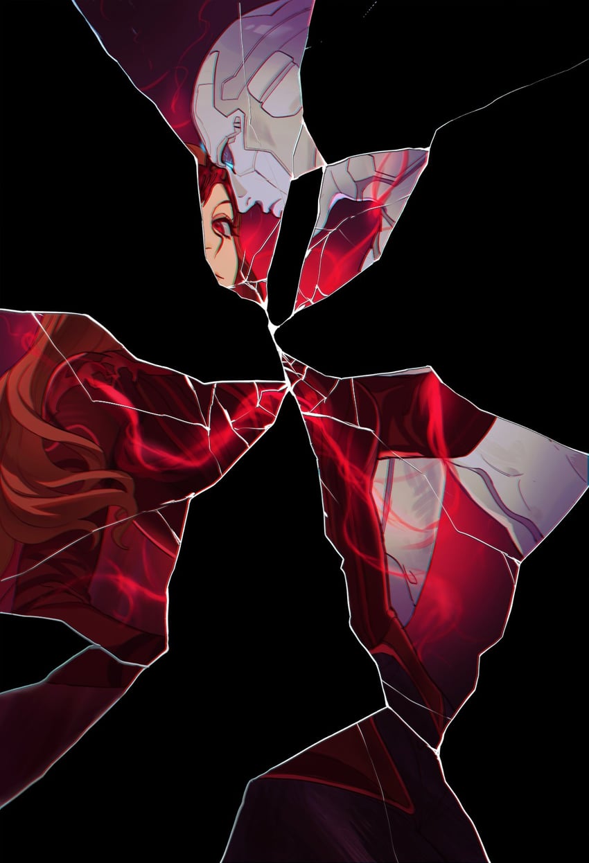 wanda maximoff, scarlet witch, and white vision (marvel and 2 more) drawn by qin_(7833198)