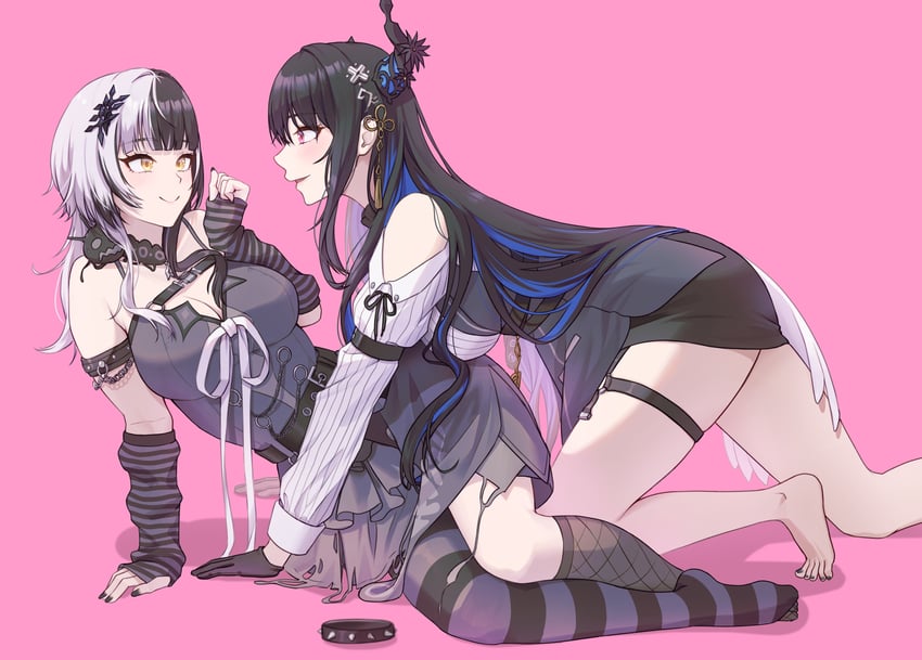 shiori novella, nerissa ravencroft, and yorick (hololive and 1 more) drawn by miyo12