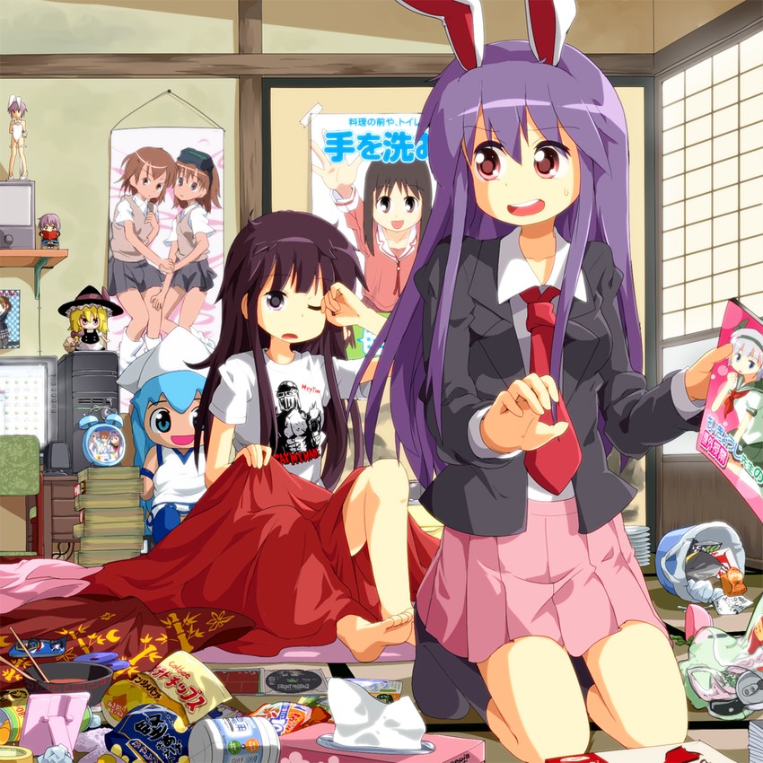 kirisame marisa, konpaku youmu, reisen udongein inaba, houraisan kaguya, misaka mikoto, and 9 more (touhou and 9 more) drawn by ruu_(tksymkw)