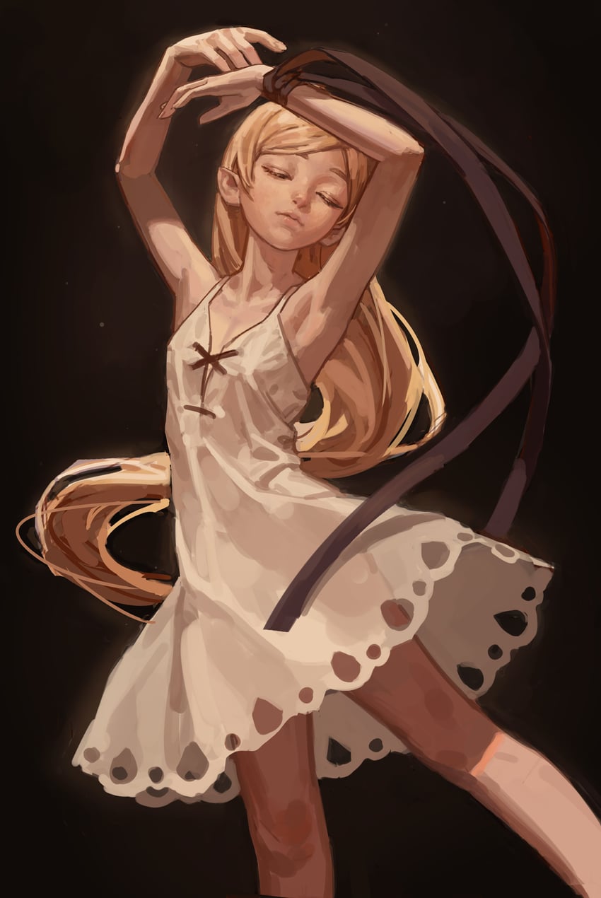 oshino shinobu and kiss-shot acerola-orion heart-under-blade (monogatari and 1 more) drawn by solipsist