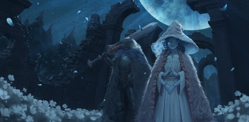 ranni the witch and blaidd the half-wolf (elden ring) drawn by hsuan_lc