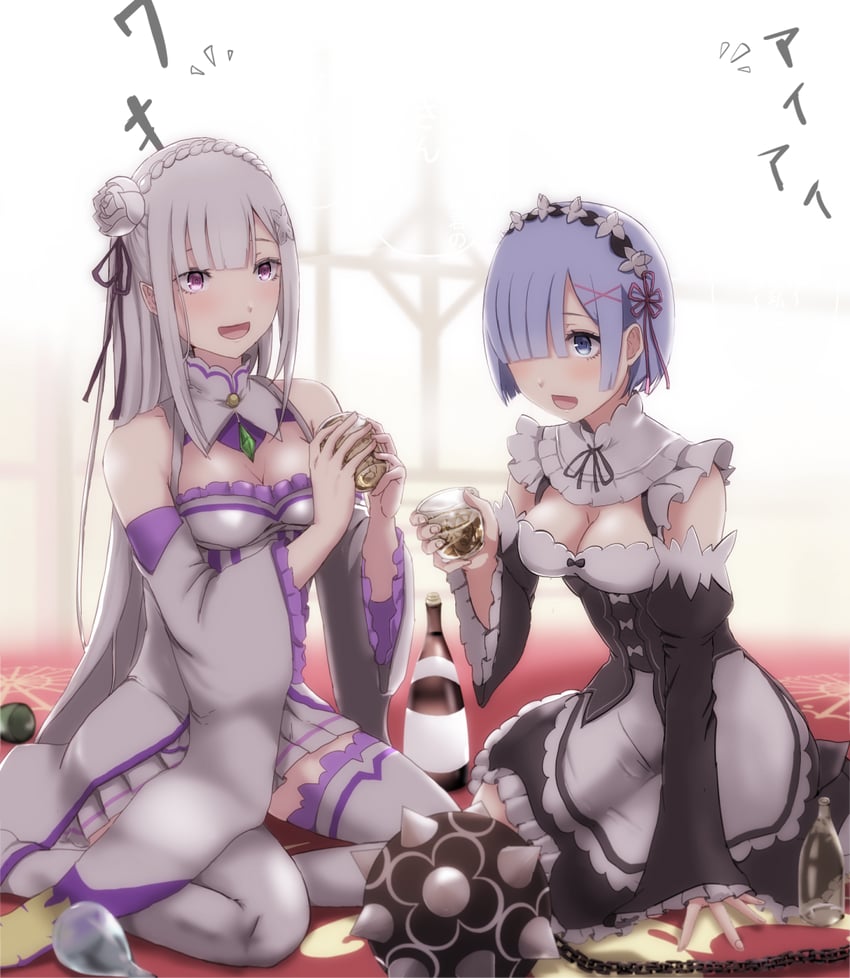 rem and emilia (re:zero kara hajimeru isekai seikatsu) drawn by nikuman_(samara)