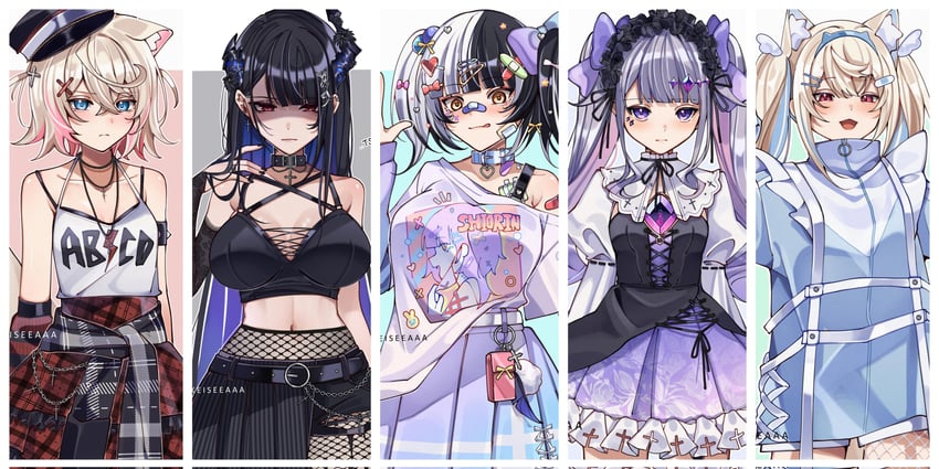 shiori novella, nerissa ravencroft, fuwawa abyssgard, mococo abyssgard, and koseki bijou (hololive and 1 more) drawn by keisea