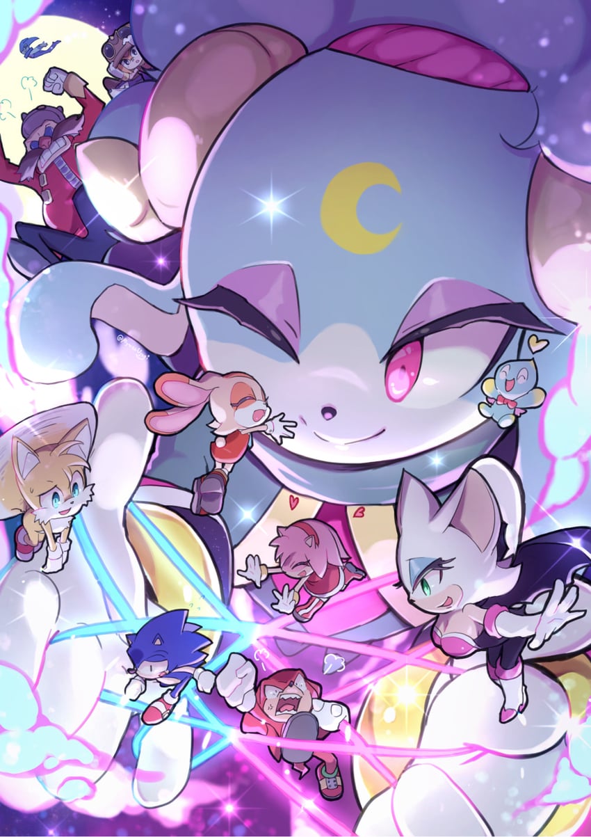 sonic the hedgehog, amy rose, rouge the bat, tails, knuckles the echidna, and 8 more (sonic and 5 more) drawn by myuutau_tadakichi