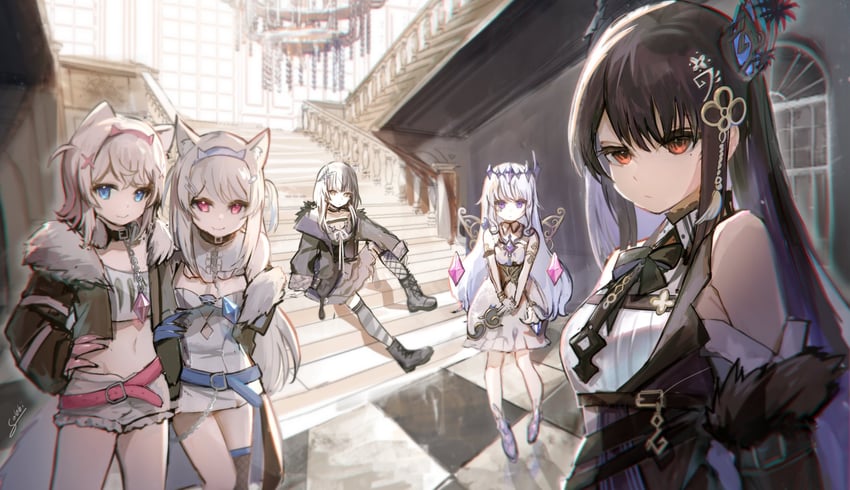 shiori novella, nerissa ravencroft, fuwawa abyssgard, mococo abyssgard, and koseki bijou (hololive and 1 more) drawn by sobbi11