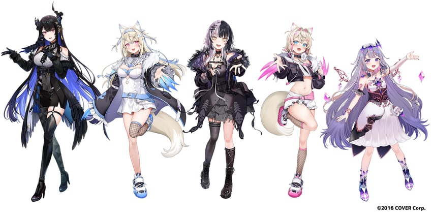 shiori novella, nerissa ravencroft, fuwawa abyssgard, mococo abyssgard, and koseki bijou (hololive and 1 more) drawn by usushio