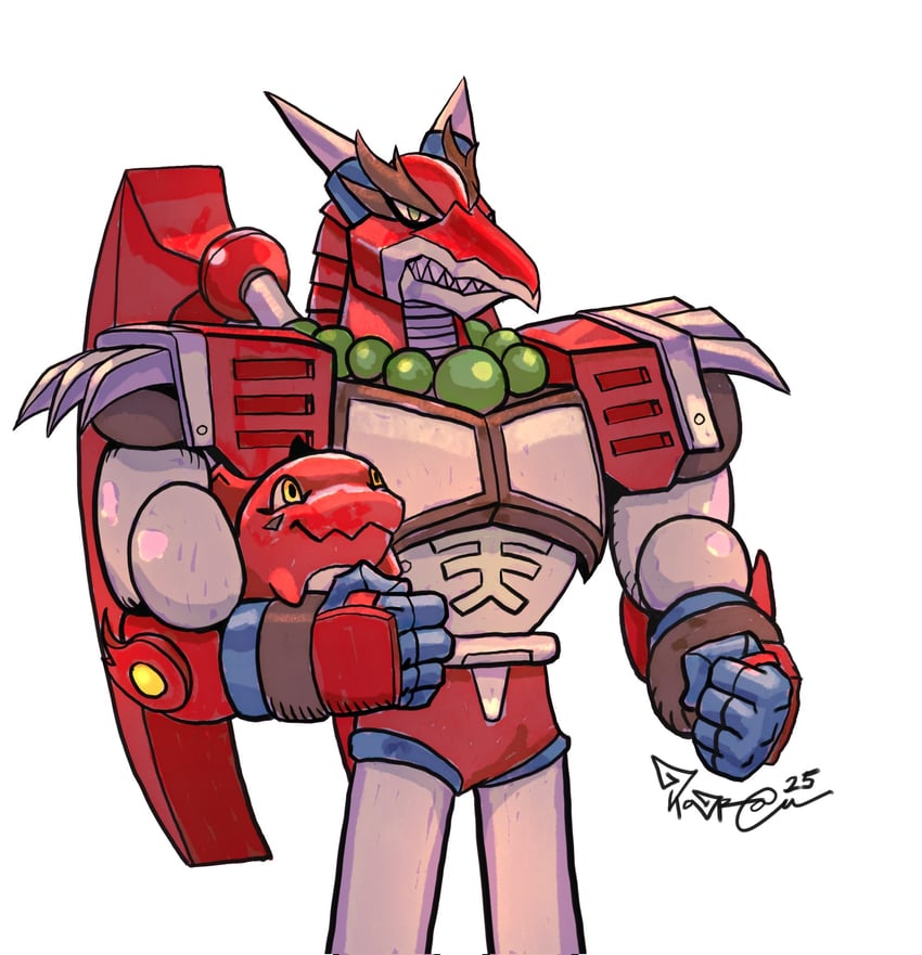 gigimon and magma dragoon (mega man and 3 more) drawn by taragraphika