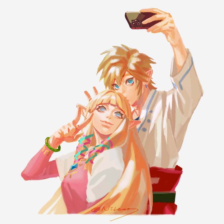 link and princess zelda (the legend of zelda and 1 more) drawn by niteo07