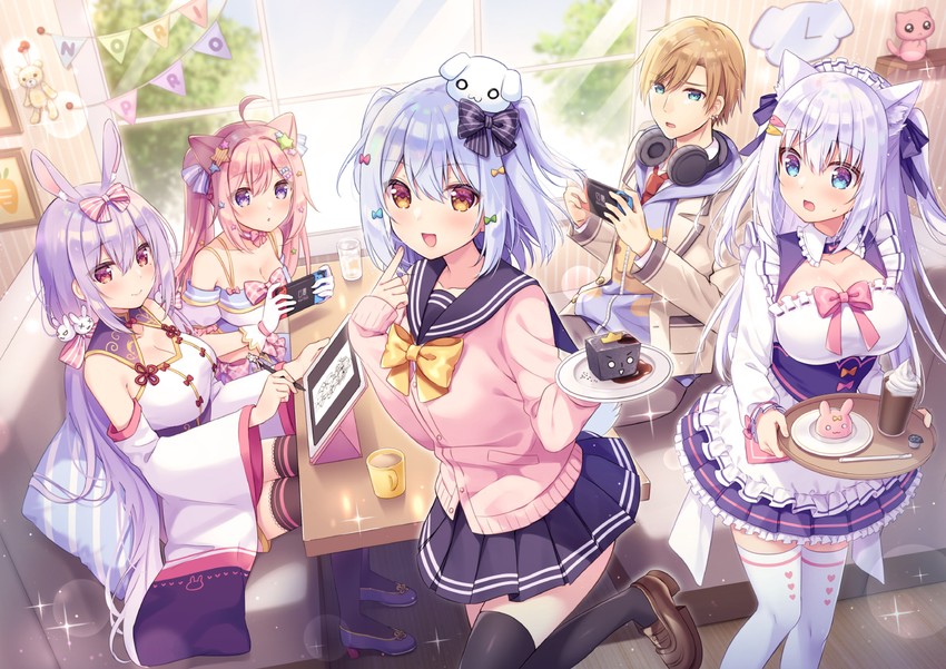 inuyama tamaki, shirayuki mishiro, himesaki yuzuru, enomiya milk, and kumagaya takuma (noripro) drawn by sumisaki_yuzuna