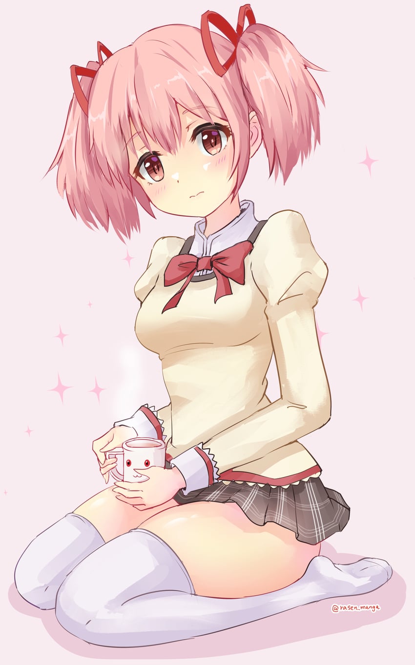 kaname madoka and kyubey (mahou shoujo madoka magica) drawn by rasen_manga
